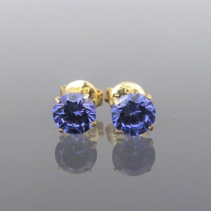 Vintage 18K Solid Yellow Gold 1.70ct Round cut Tanzanite Earrings 6MM 7MM 8MM