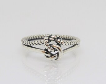 Vintage Sterling Silver Rope Knot Ring Size 9