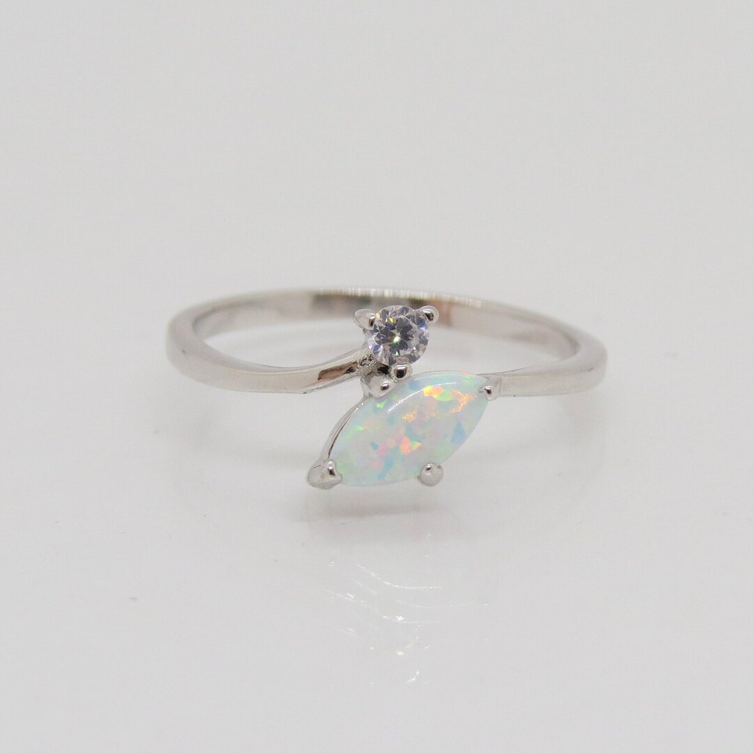 Vintage Sterling Silver Marquise Fire Opal & White Topaz Ring Size 7 - Etsy