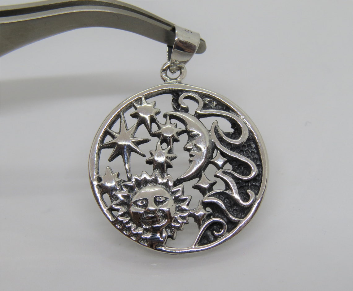 Vintage Sterling Silver Sun & Moon Charm Pendant - Etsy