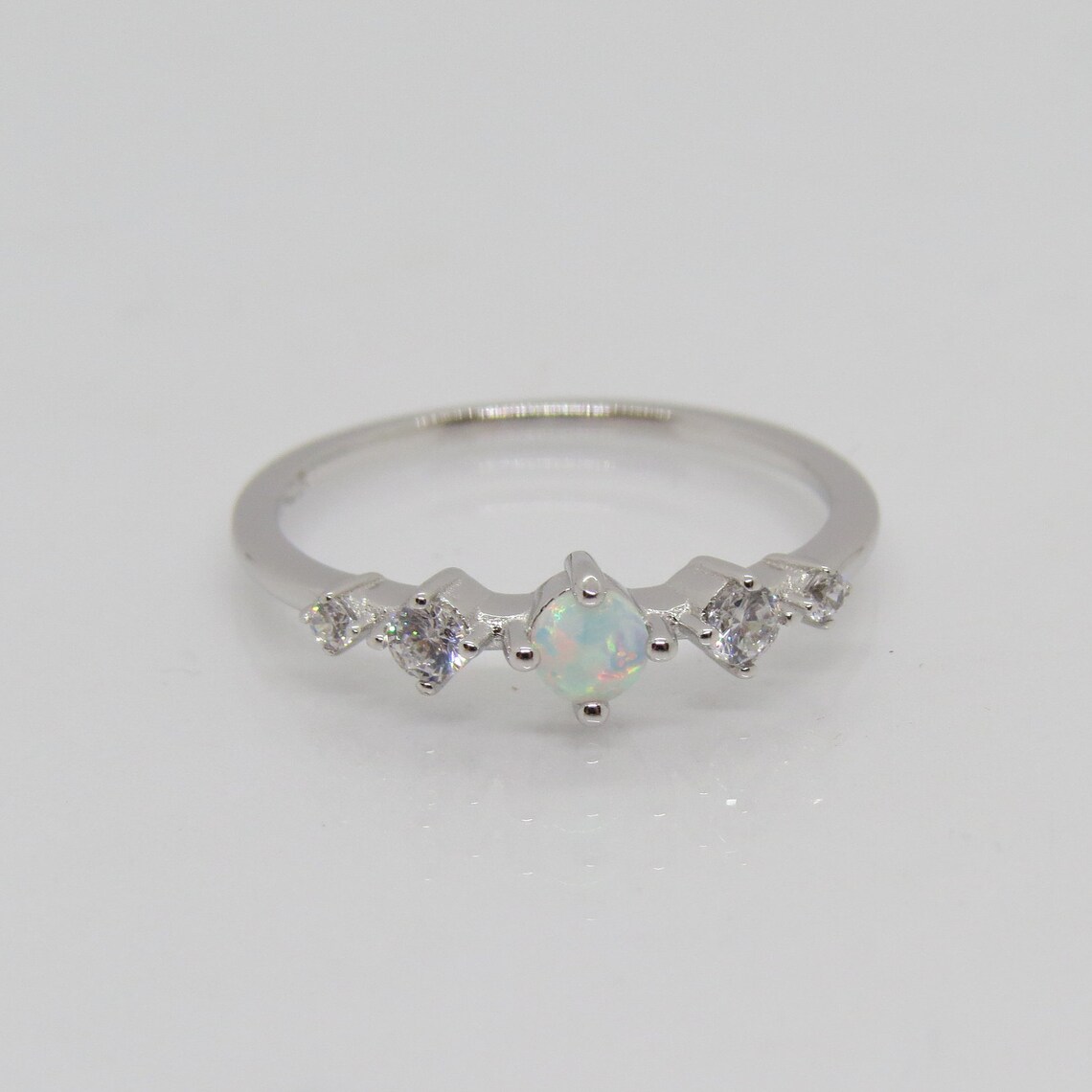 Vintage Sterling Silver White Opal & White Topaz Band Ring Size 8 - Etsy