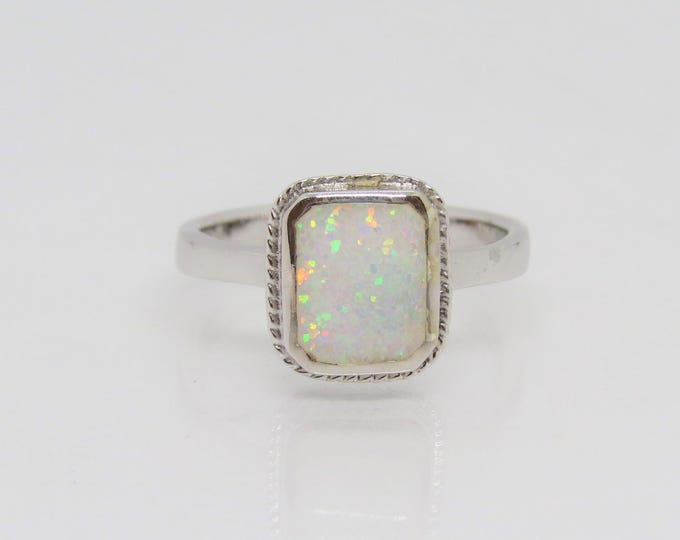 Vintage Sterling Silver White Opal Ring Size 8