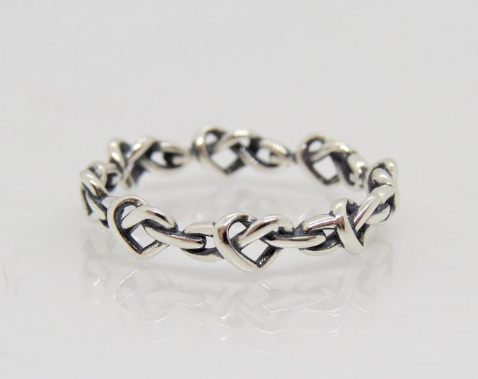 Vintage Sterling Silver Hearts Eternity Band Ring Size 7