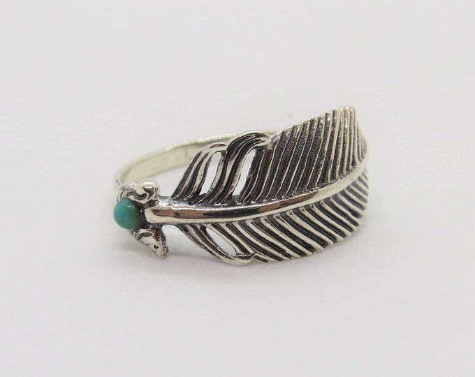 Vintage Sterling Silver Turquoise Feather Ring Size 7