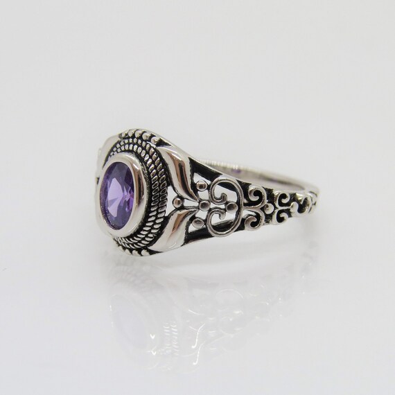 Vintage Sterling Silver Amethyst Dome Ring Size 7 - image 3