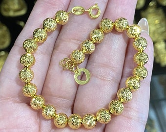 Vintage 18K Solid Gold Diamond cut Balls Link Bracelet 6 1/2''