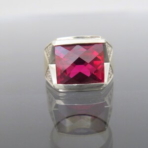 Vintage Sterling Silver Faceted Ruby & White Topaz Men's Ring Size 8.75 image 2