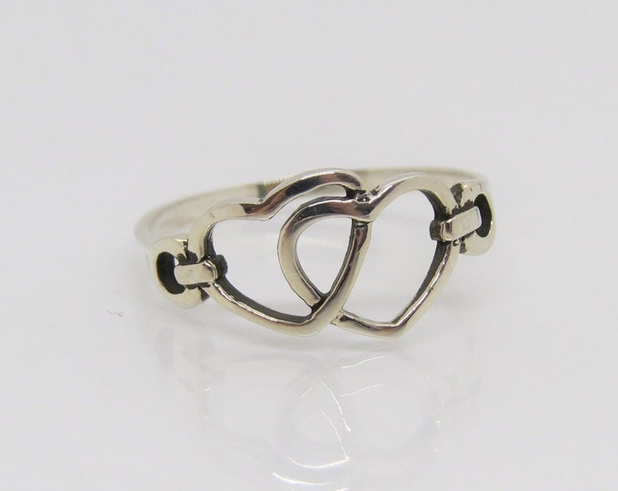 Vintage Sterling Silver Hearts Ring Size 7
