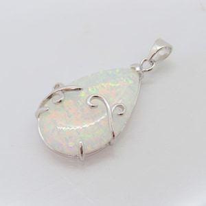 Vintage Sterling Silver White Opal Pendant image 1