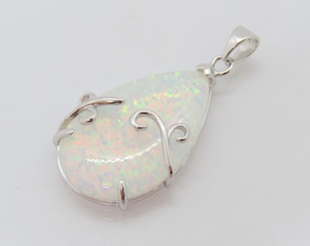 Vintage Sterling Silver White Opal Pendant