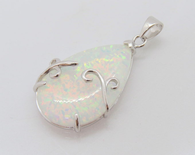 Vintage Sterling Silver White Opal Pendant
