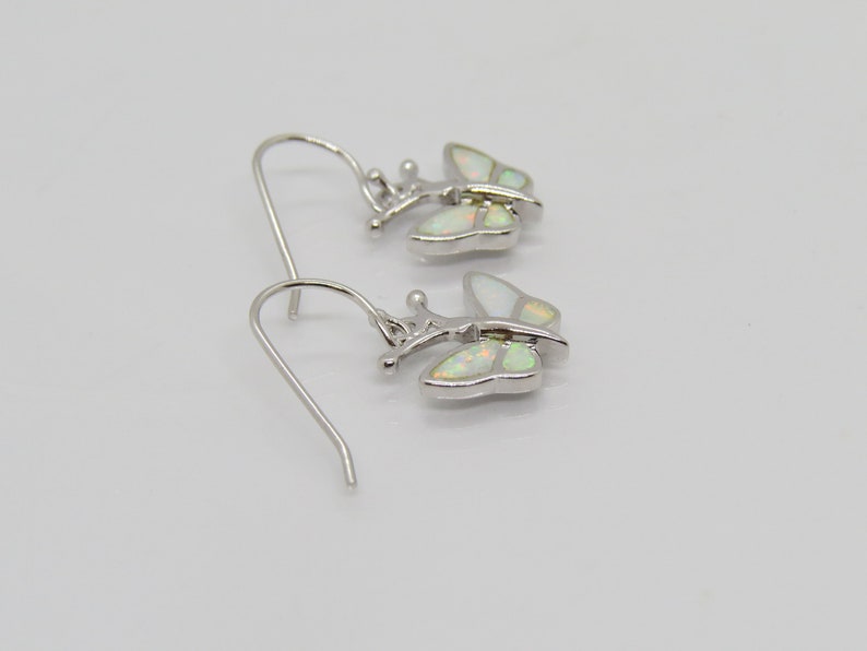 Vintage Sterling Silver White Opal Butterfly Dangle Earrings