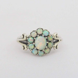 Vintage Sterling Silver White Opal Cluster Ring Size 5