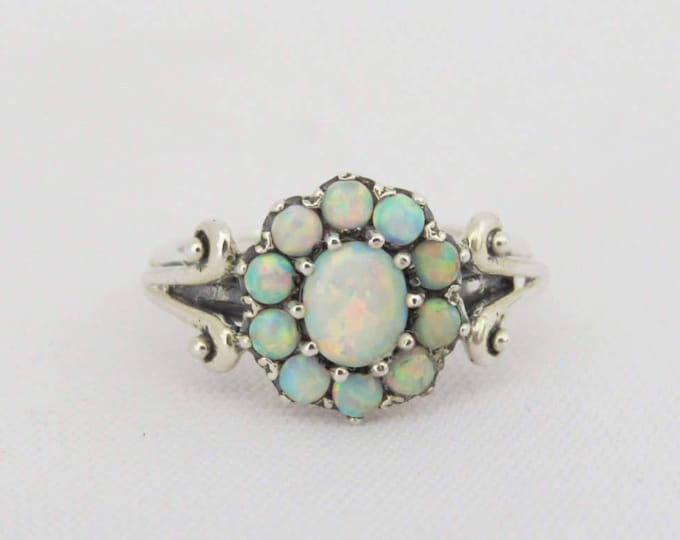 Vintage Sterling Silver White Opal Cluster Ring Size 5