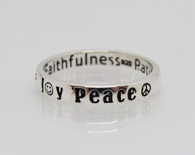 Sterling Silver Love Joy Peace Band Ring Size 7