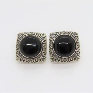 Vintage Sterling Silver Black Onyx Carved Earrings