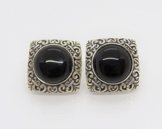 Vintage Sterling Silver Black Onyx Carved Earrings