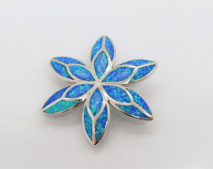 Vintage Sterling Silver Blue Opal Flower Pendant