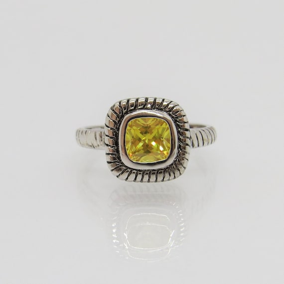 Vintage Sterling Silver Yellow Citrine Square Dom… - image 1