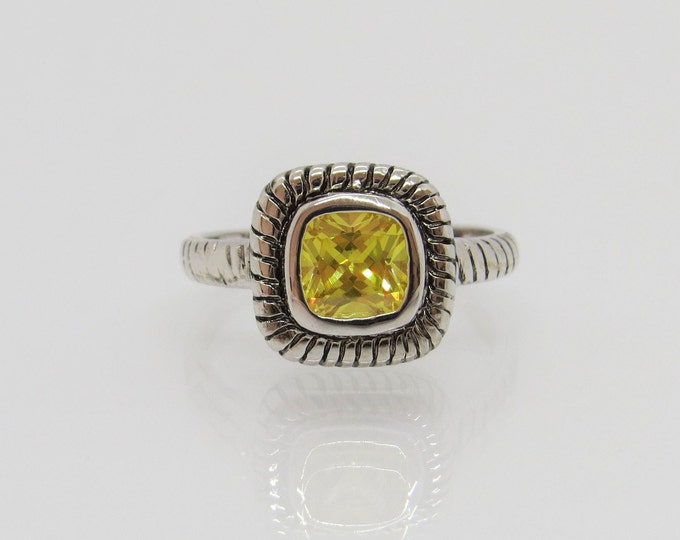 Vintage Sterling Silver Yellow Citrine Square Dome Ring Size 6