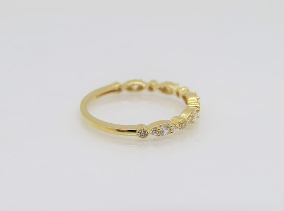 Vintage 14K Solid Yellow Gold White Topaz Ring Si… - image 5