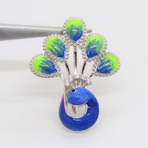 Vintage Sterling Silver Enamel Peacock White Topaz Pendant