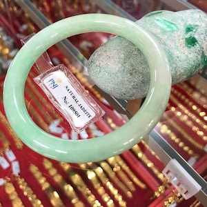 Vintage Translucent Natural White, Green Jadeite Jade Bangle Bracelet 57.5MM