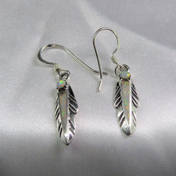 Vintage Sterling Silver Fire Opal Feather Earring… - image 1