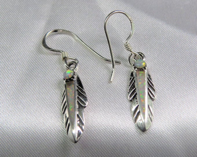 Vintage Sterling Silver Fire Opal Feather Earrings.