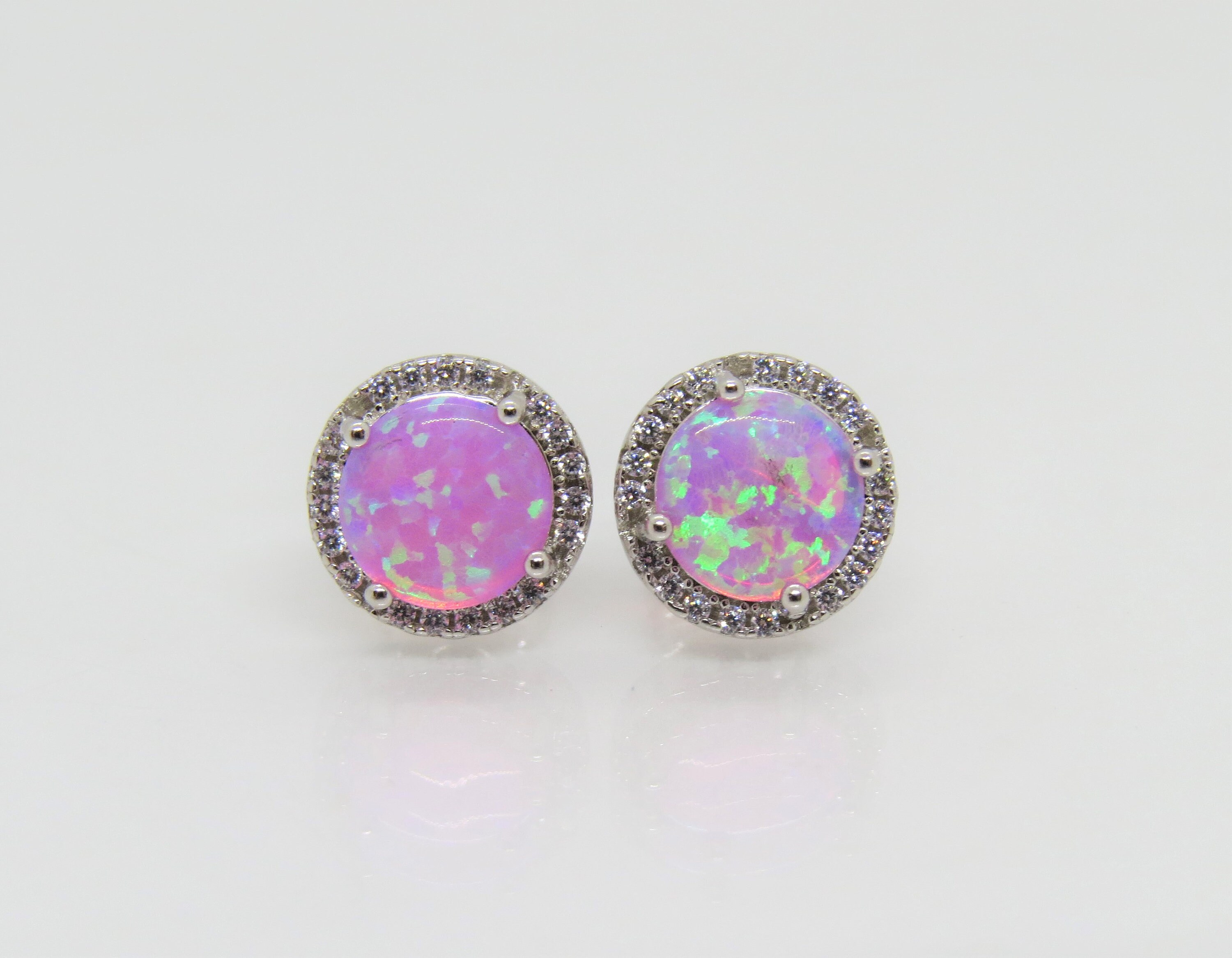 V3 Jewelry Natural Pink Opal and White Topaz Sterling Silver Halo Ring