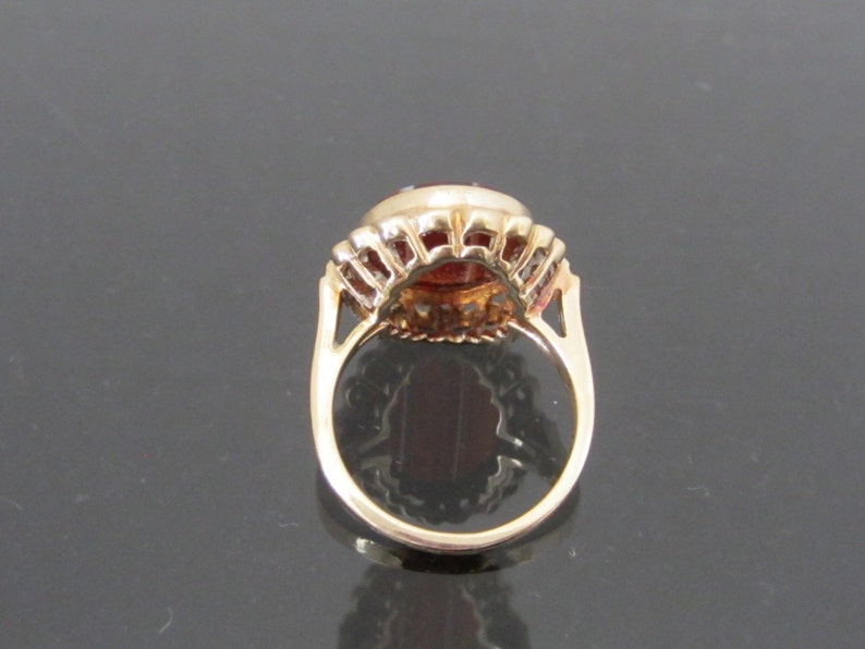 Vintage 1960s Natural Oval Banded Brown Agate Ring 2ct 10K Yellow Gold Size 6.5