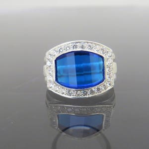 Anillo vintage de plata de ley con topacio azul y topacio blanco, talla 7,5