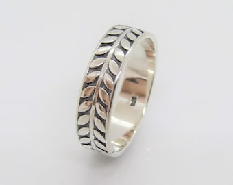 Sterling Silver Leaf Band Ring Size 6