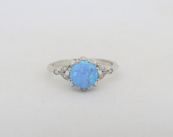 Vintage Sterling Silver Blue Opal & White Topaz Ring Size 7