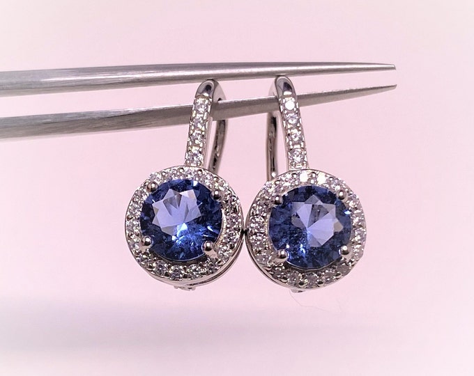 Vintage Sterling Silver Tanzanite & White Topaz Earrings.