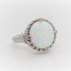 Vintage Modernist Sterling Silver White Opal Dome Ring Size 8