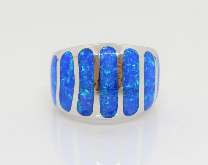 Vintage Sterling Silver Blue Opal Dome Ring Size 8