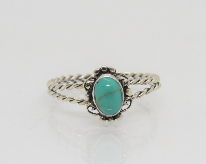 Vintage Southwestern Sterling Silver Turquoise Rope Ring Size 7