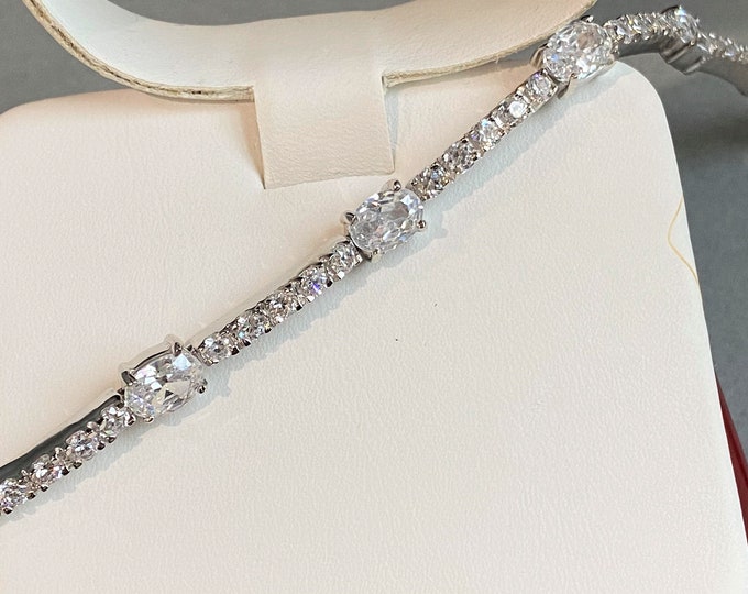 Vintage Sterling Silver White Topaz Link Bracelet 7 1/2''