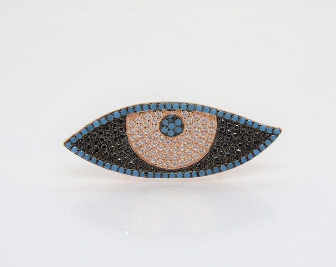 Vintage Sterling Silver Rose Gold Plated Turquoise, White Topaz Eye Ring Size 8