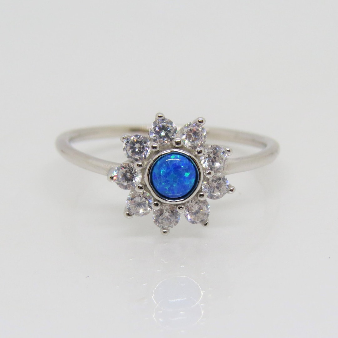 Vintage Sterling Silver Blue Opal & White Topaz Flower Ring Size 7 - Etsy