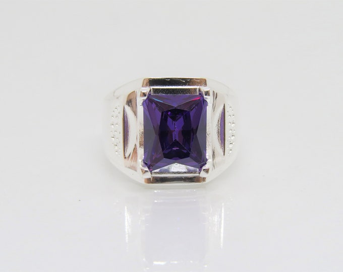 Vintage Sterling Silver Amethyst Dome Ring Size 7.75