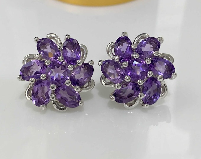 Vintage Sterling Silver Natural Amethyst Earrings.