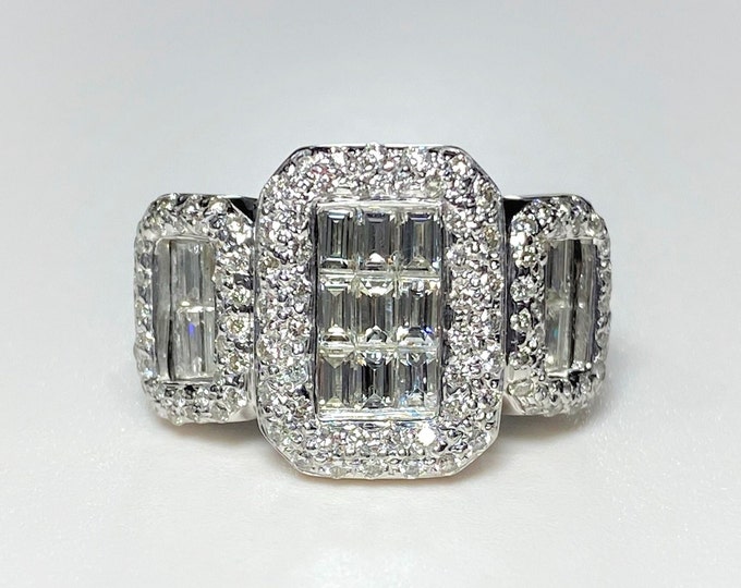 Vintage 18k Solid White Gold 5ctw Invisible Set Baguette Cut Diamond Ring Size 5.75