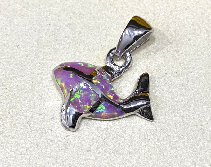 Vintage Sterling Silver Pink Opal Shark Pendant.