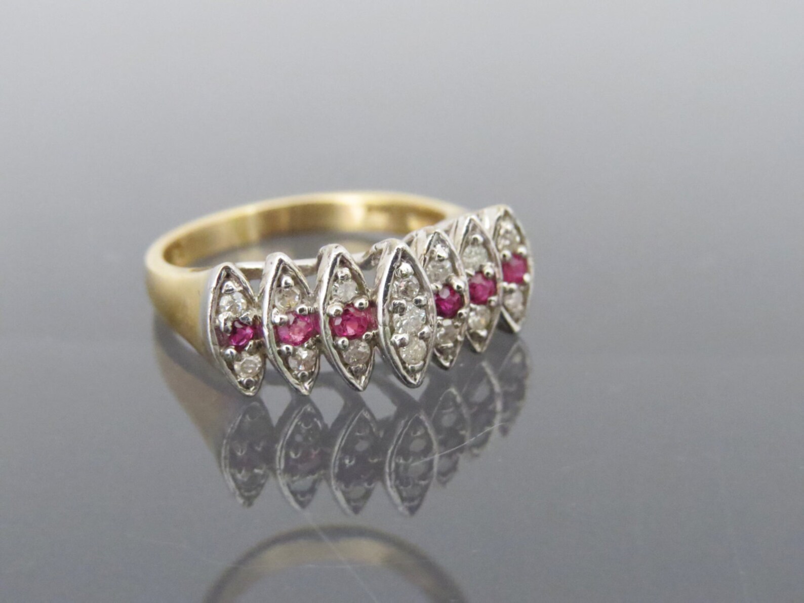 Vintage Marquise Style 21 Genuine Diamond & Ruby Ring .42ct 14K Yellow ...