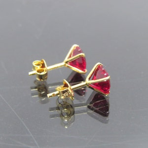 Vintage 18K Solid Yellow Gold Round Cut Ruby Stud Earrings 7MM - Etsy