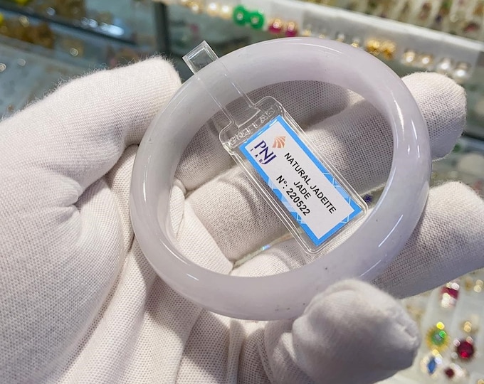 Translucent Natural Lavender, White Jadeite Jade Vintage Bangle Bracelet 59.5MM