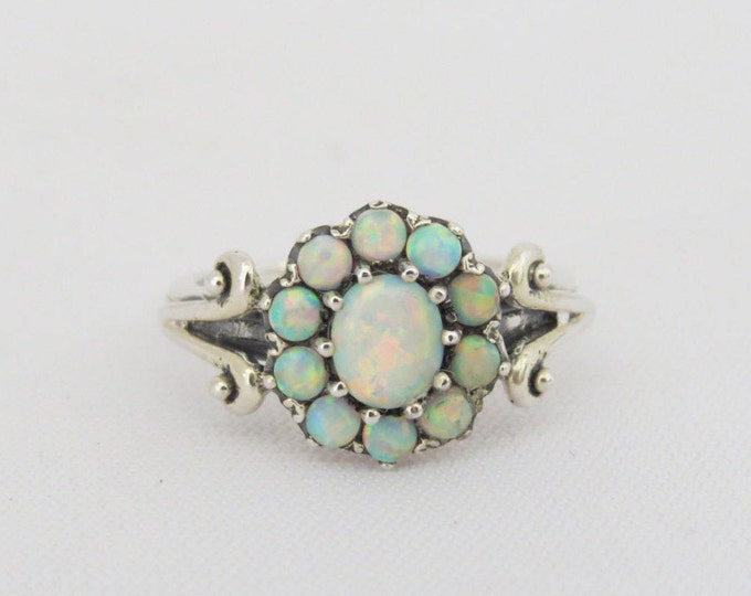 Vintage Sterling Silver White Opal Cluster Ring Size 5
