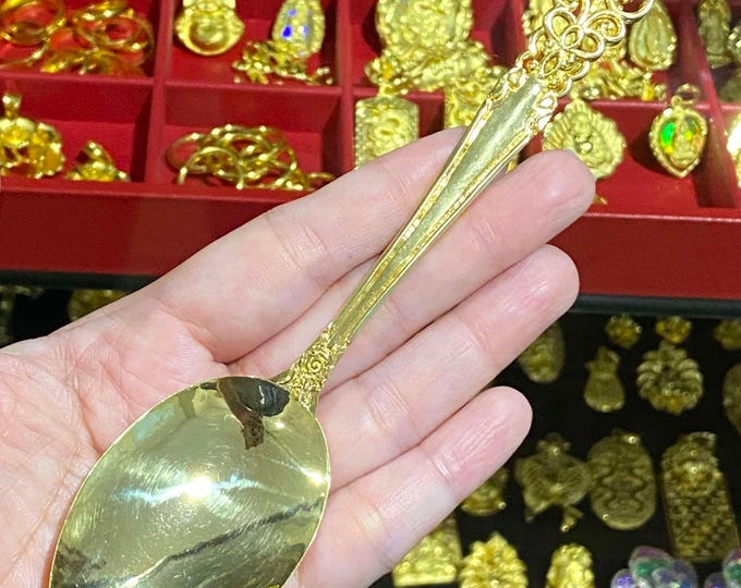 Vintage 15K 610 Solid Yellow Gold Marquise Ruby Spoon.